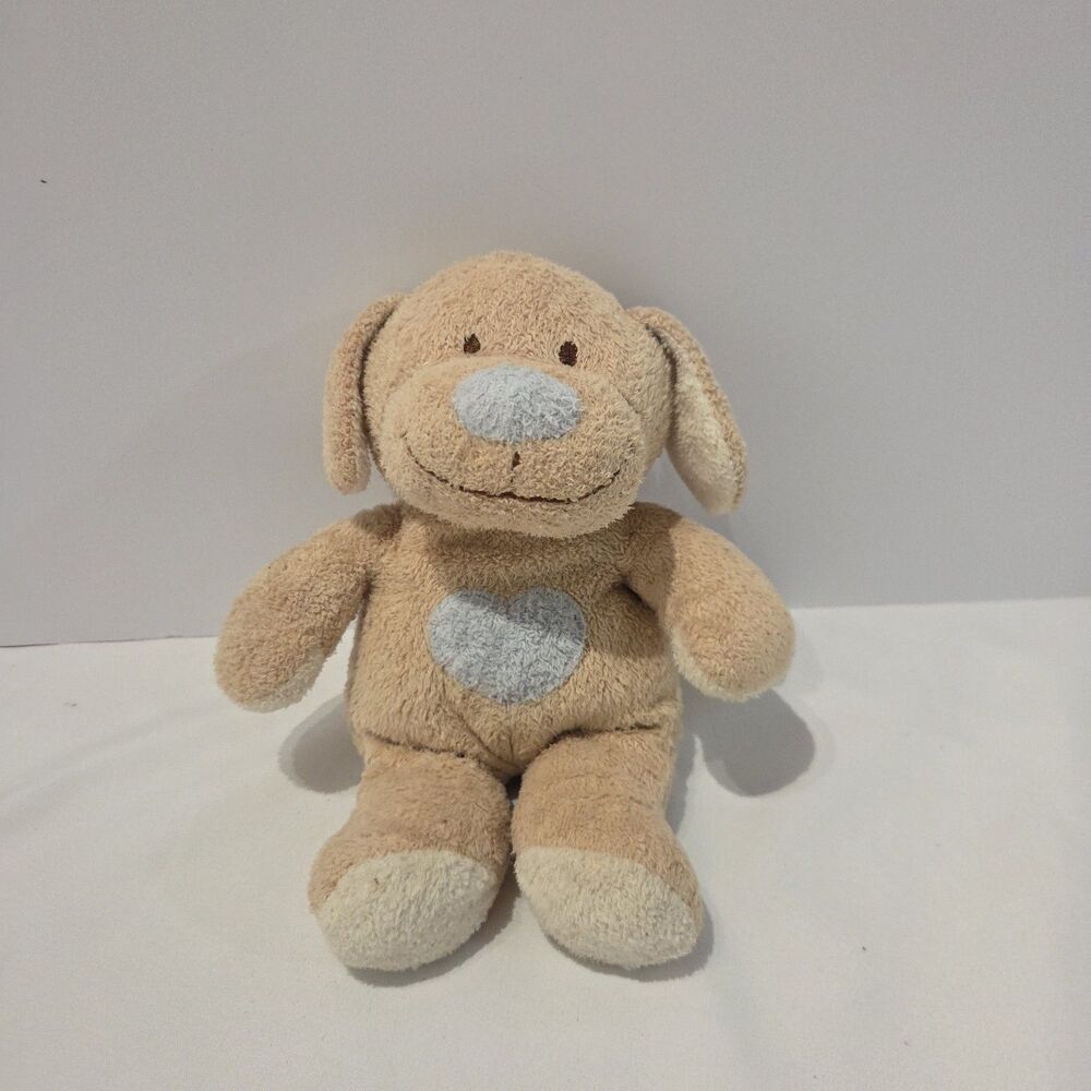 TY Pluffies Huggypup Plush Brown Puppy Dog Hearts Blue Rattle Tylux 2005 - 9"